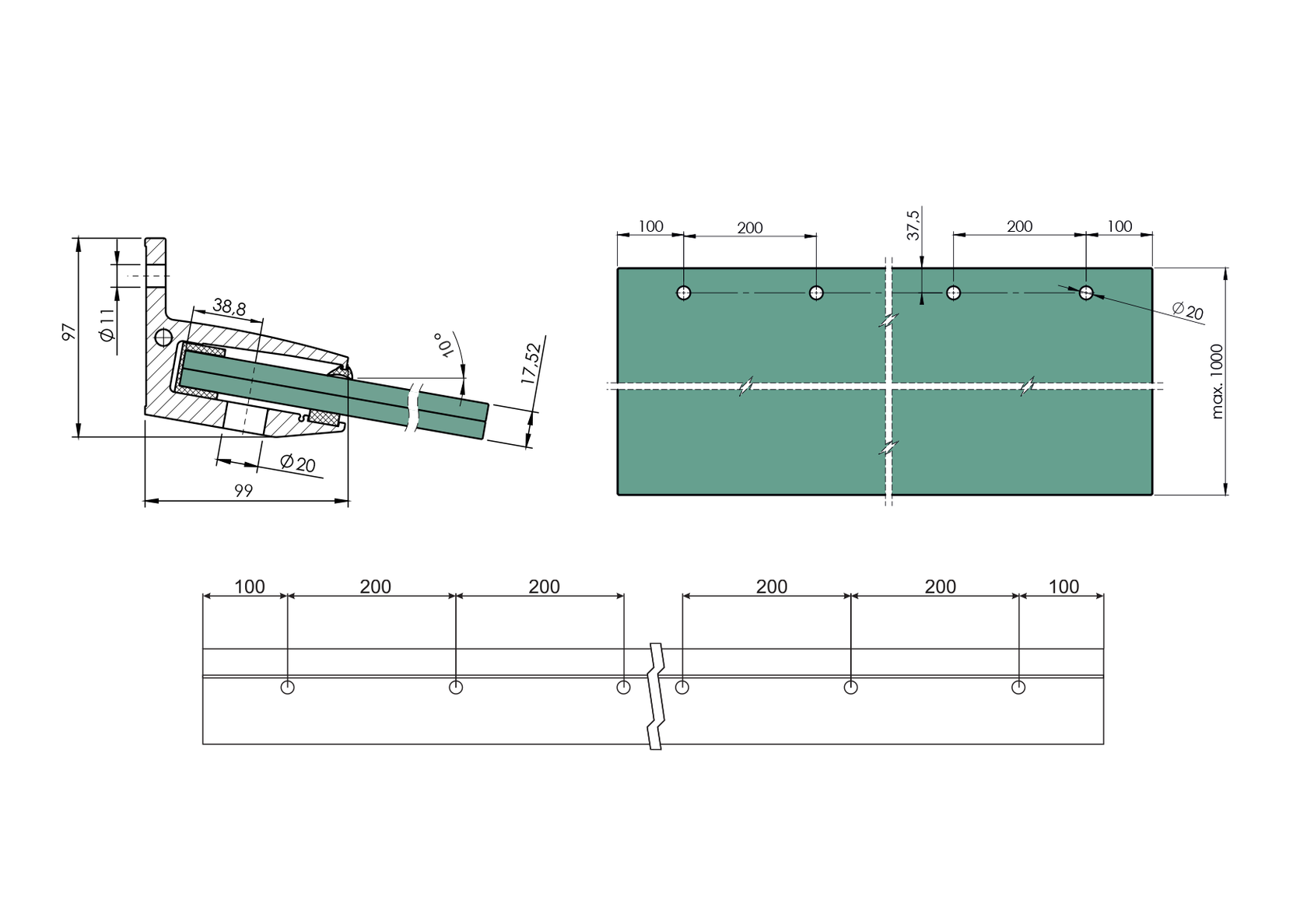 Prosklená stříška hliník profil +10°