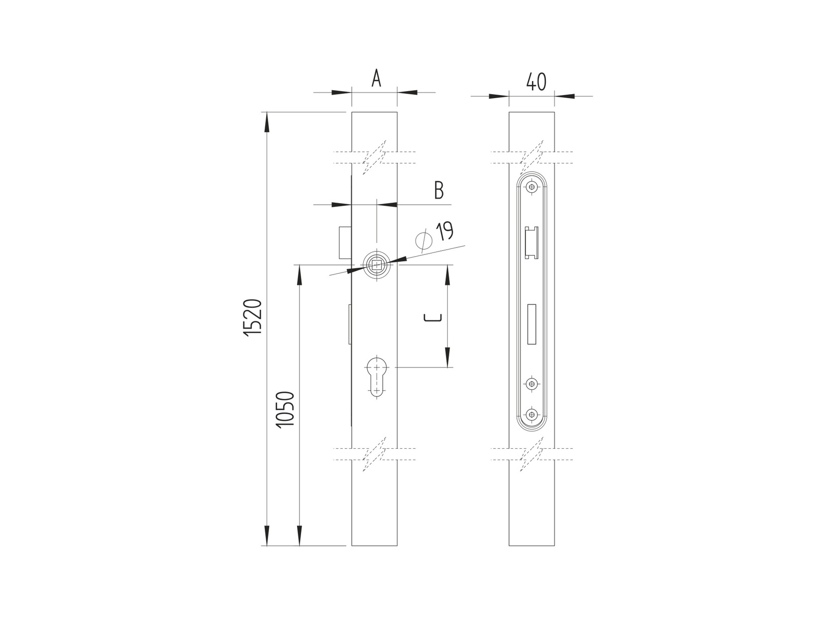 Zámková část krabice komplet bez kliky 60x40 inox