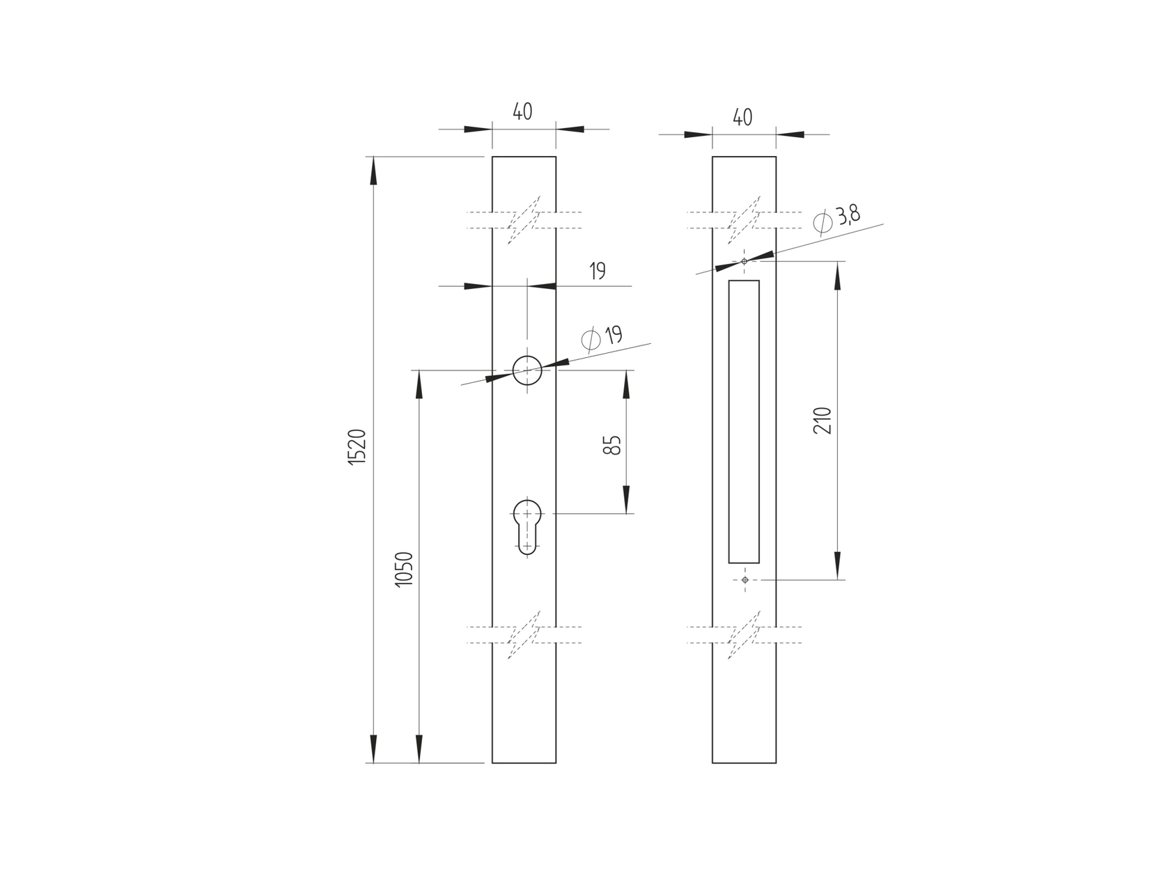 Zámková krabice pro zámek B8/30-20x85, nerezová, 40x40x1500