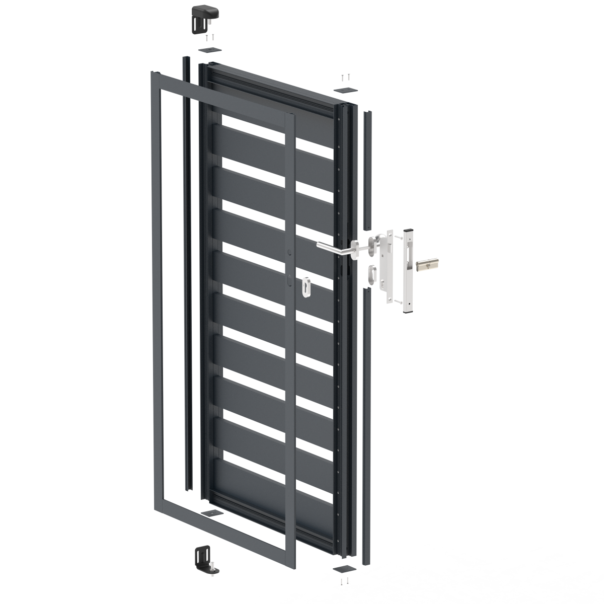 Hliníková jednokřídlová brána 1,025x1,50m s výplní 20x100 R7016 - set