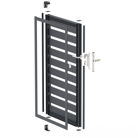 Hliníková jednokřídlová brána 1,025x1,50m s výplní 20x100 R7016 - set