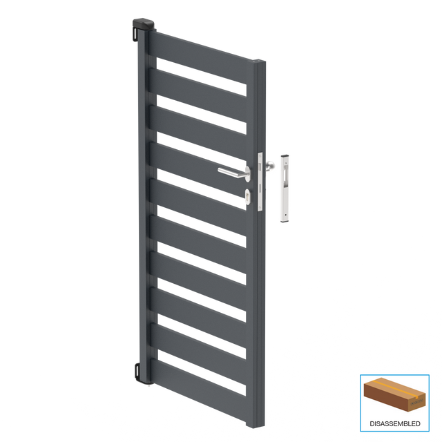 Hliníková jednokřídlová brána 1,025x1,50m s výplní 20x100 R7016 - set