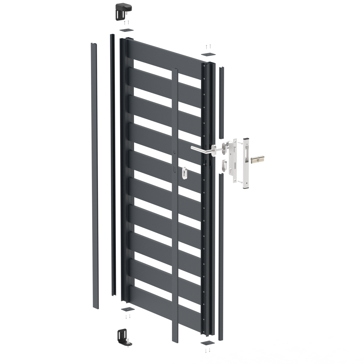 Hliníková jednokřídlová brána 1,025x1,50m s výplní 20x100 R7016 - set