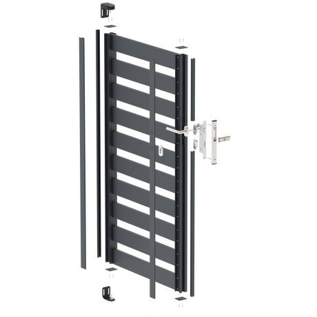 Hliníková jednokřídlová brána 1,025x1,50m s výplní 20x100 R7016 - set