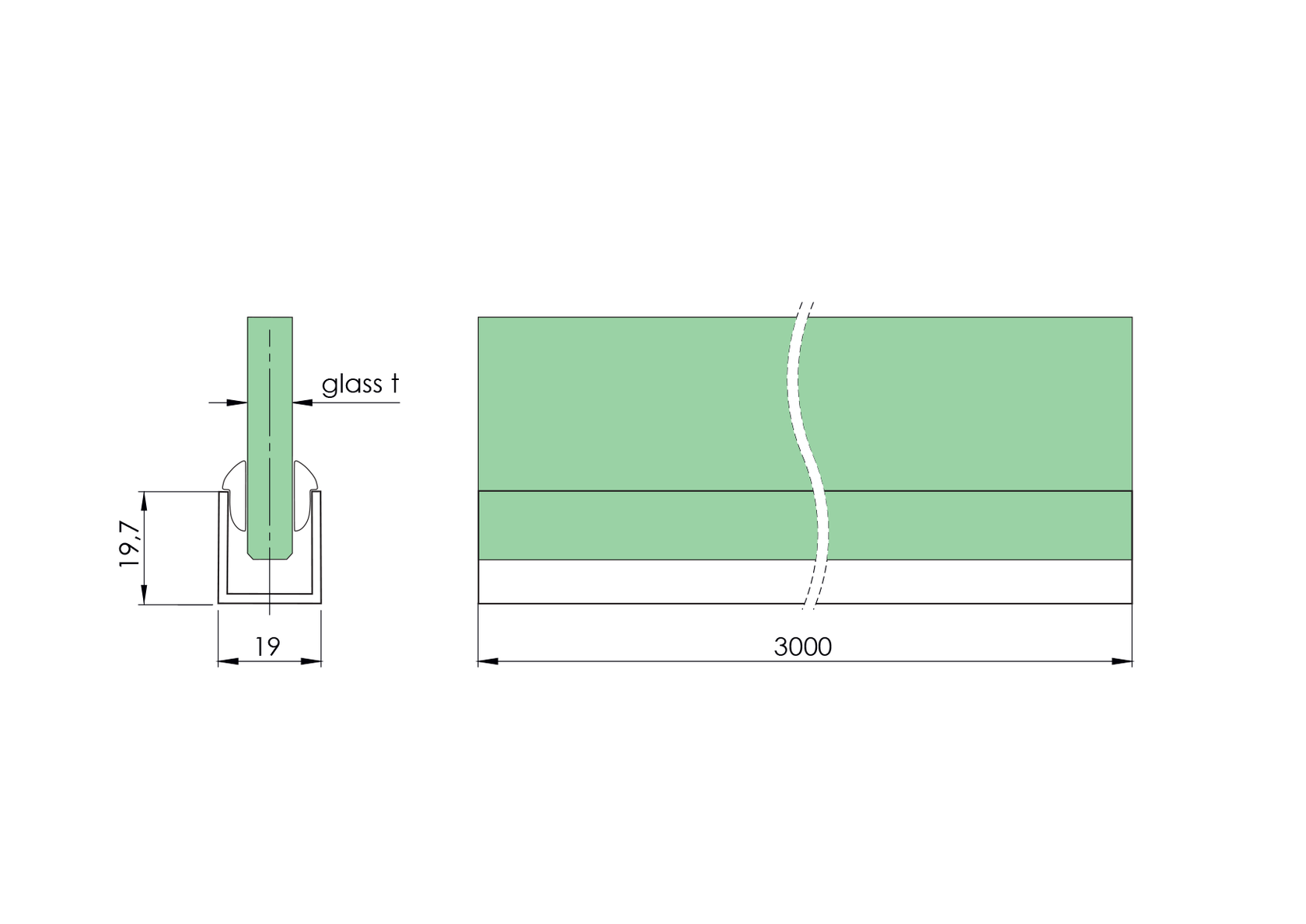 Hliníkový U profil AL 20x19x1,5mm