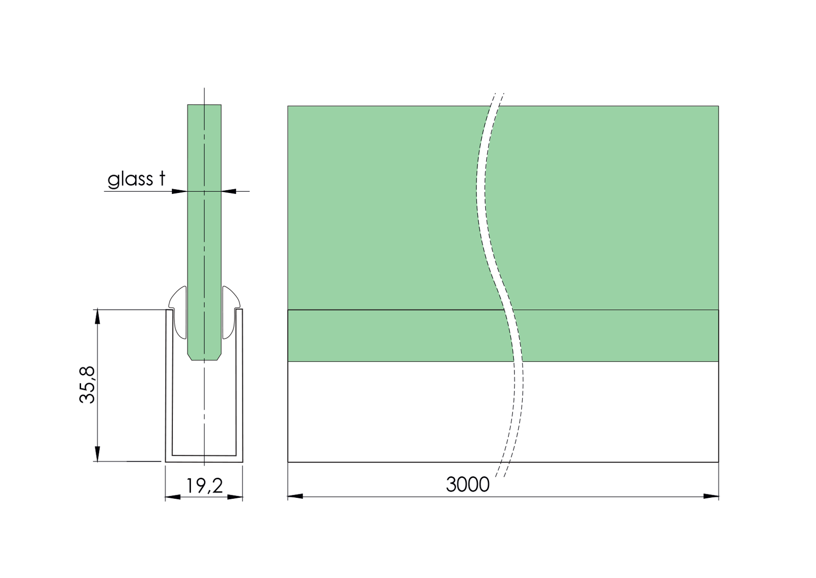Hliníkový U profil AL 36x19x2mm