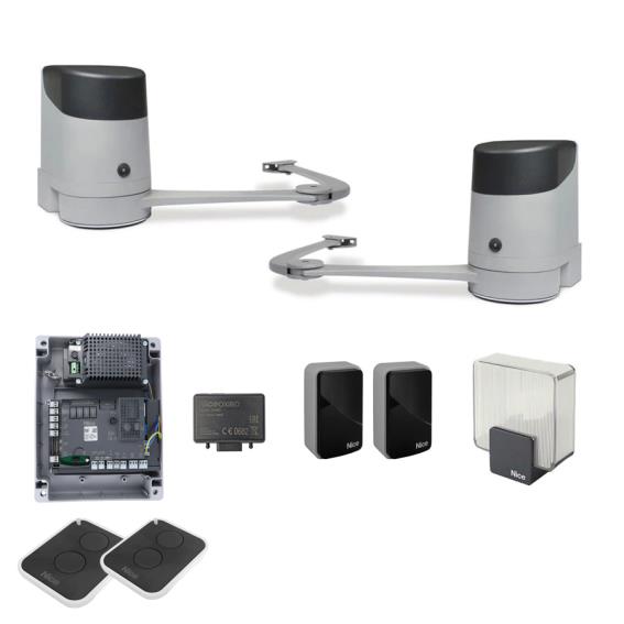 Nice kloubový pohon pro dvoukřídlou bránu, sada s fotobuňkami