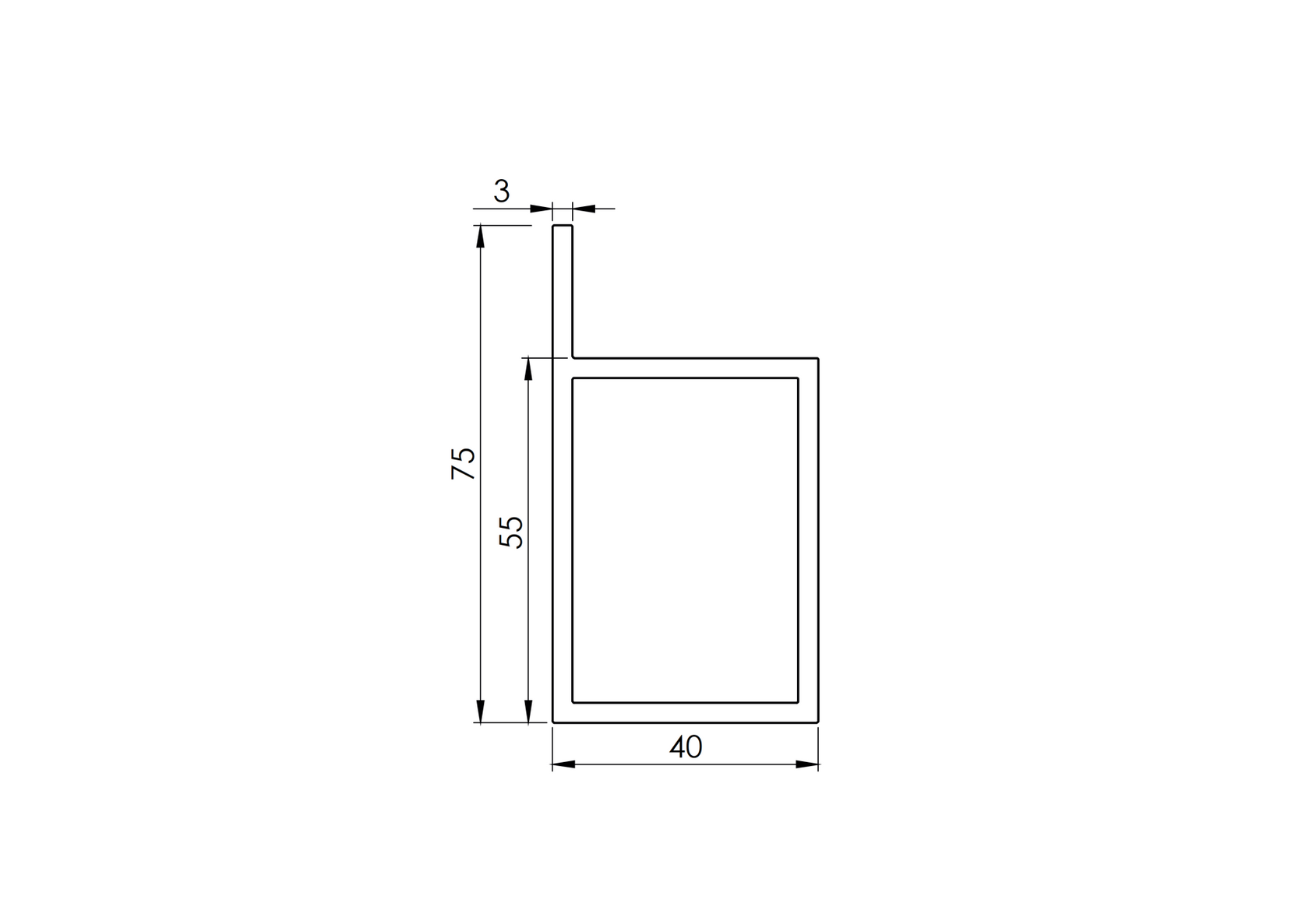 Hliníkový P-profil, uzavřený