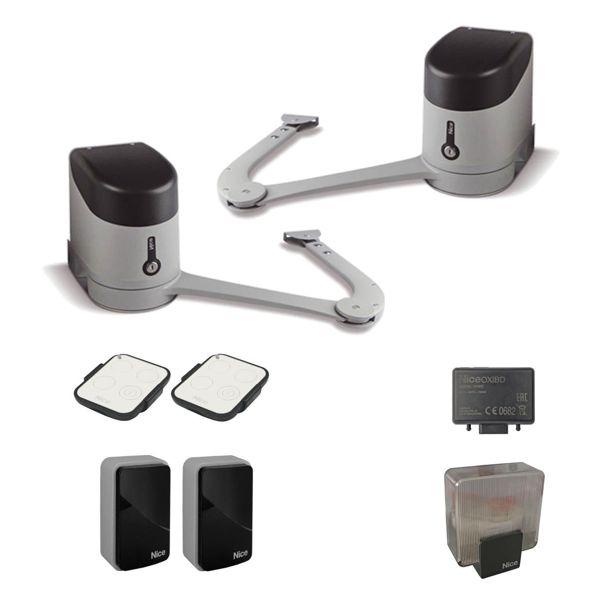 Nice kloubový pohon pro dvoukřídlou bránu, sada s fotobuňkami