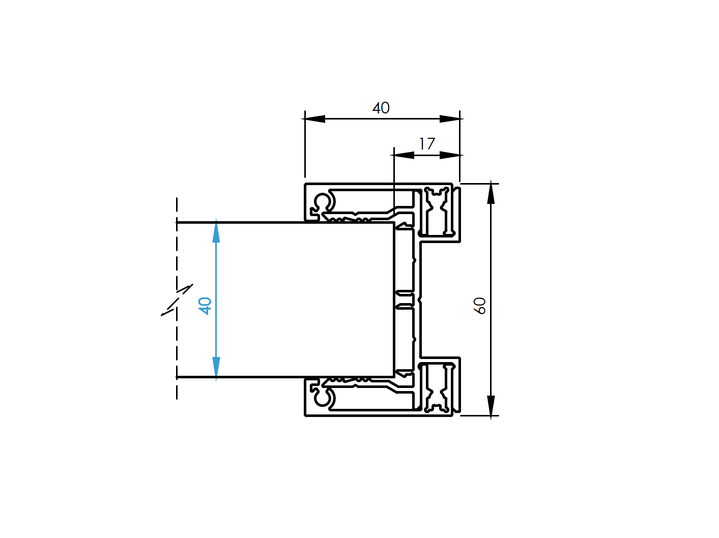 Hliníkový adaptér 60x40-1500mm pro žaluzie do 40mm R7016