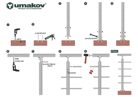 Nerezové zábradlí VR AISI304, 40x40x2/4xd12/H900/L