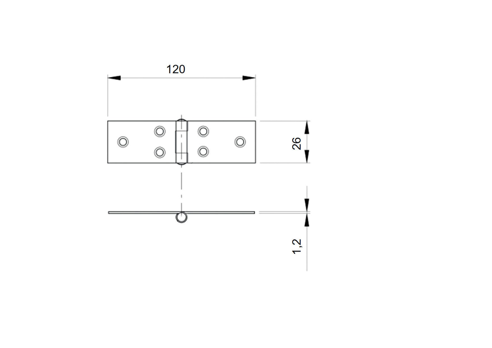 Závěs na brány INOX, AISI304, L=26mm