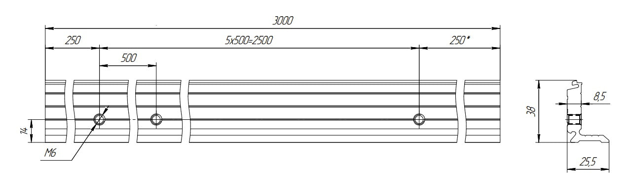 Svěrný al profil-3m s krycí lištou BLACK H40