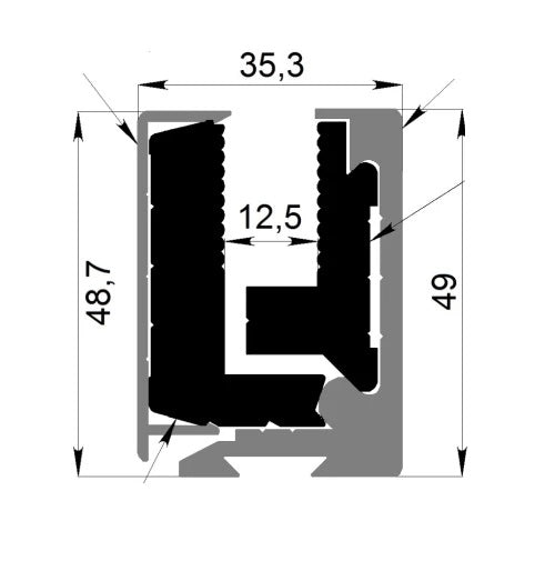 Svěrný al profil-3m s krycí lištou BLACK H50