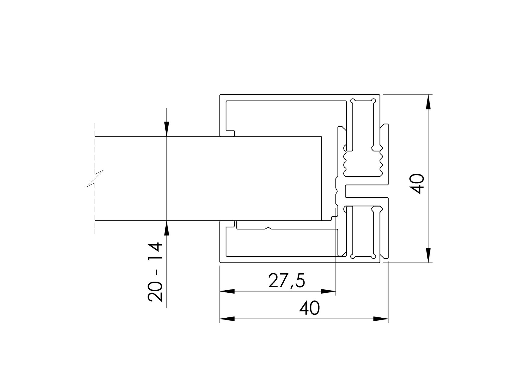 Hliníkový plotový adaptér pro výplně 20/18/16/14 - 6000mm