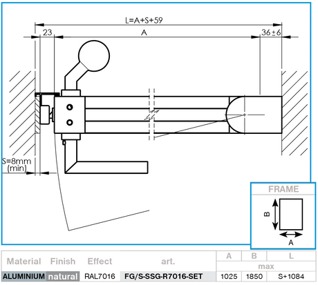 Hliníková jednokrídlová bránka 1,025x1,85m, s obdĺžnikovou výplňou 20x100 mm, Antracit R7016 - SET