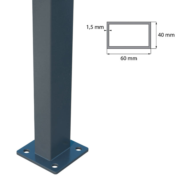 Jeklový sloupek s patkou ZnPVC RAL 7016 40x60x1600