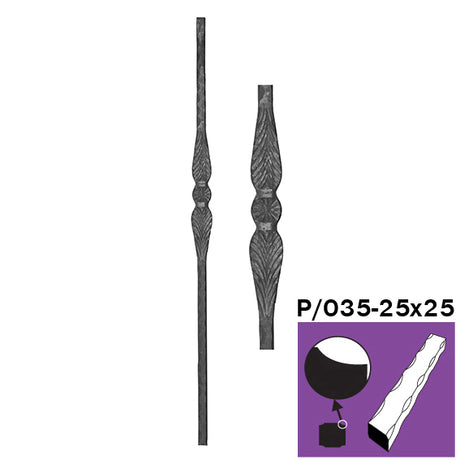 Sloupek zábradlí kovaný h1200, b58mm, P/035-25x25