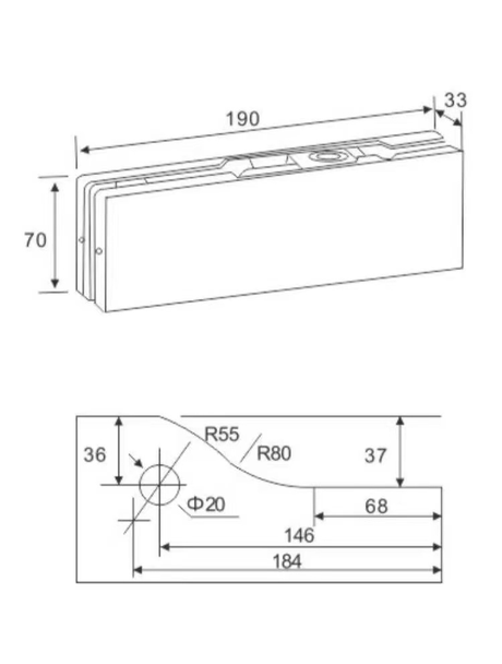 Hydraulický samozavírač AISI304, 190x70 BLACK