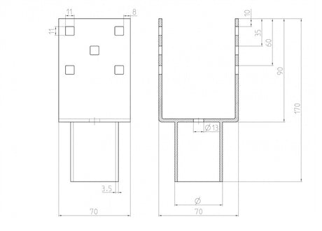 Nástavec na zemní vrut Zn "U" 70x70x90x60mm
