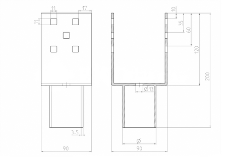 Nástavec na zemní vrut Zn U 90x90x120x60mm