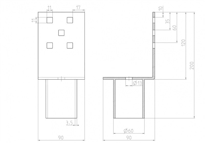 Nástavec na zemní vrut Zn "L" 90x90x120x60mm