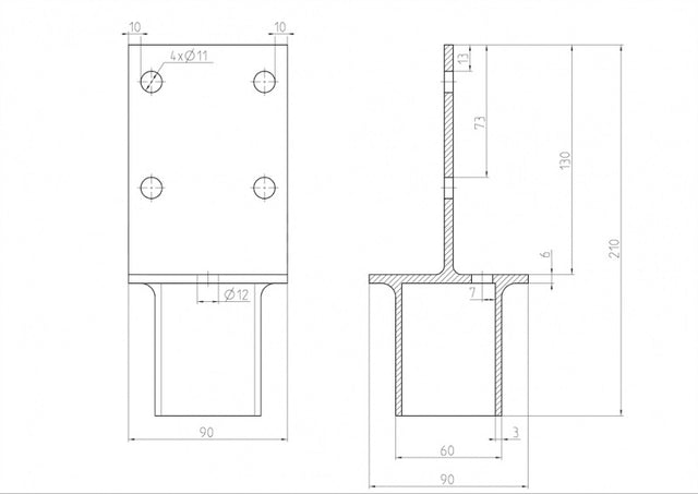 Nástavec na zemní vrut Zn "T" 90x90x130x60mm