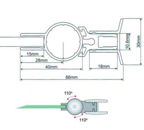 Závěs pro skleněné dveře v liště +/- 110° L2100mm